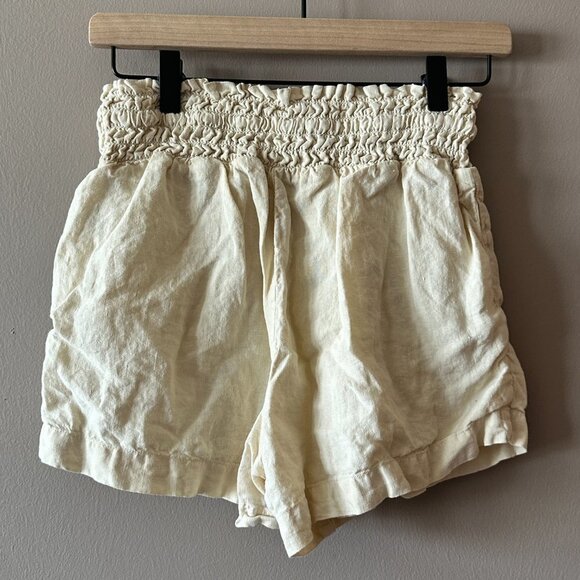 Women's S Cloth & Stone Off White Linen Shorts High Waisted Drawstring - Picture 3 of 6